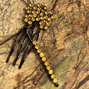 Mini Faux Golden Crystal Hair Comb & Bobby Hair Pin -2 pieces total